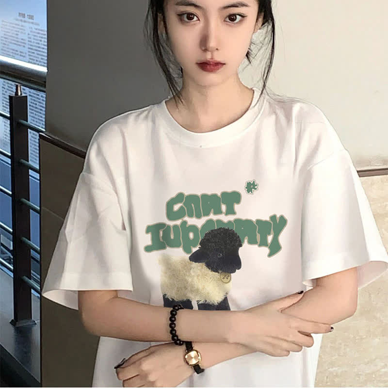 Cartoon Bunny Bear Sheep Print Loose T-Shirt - image 15