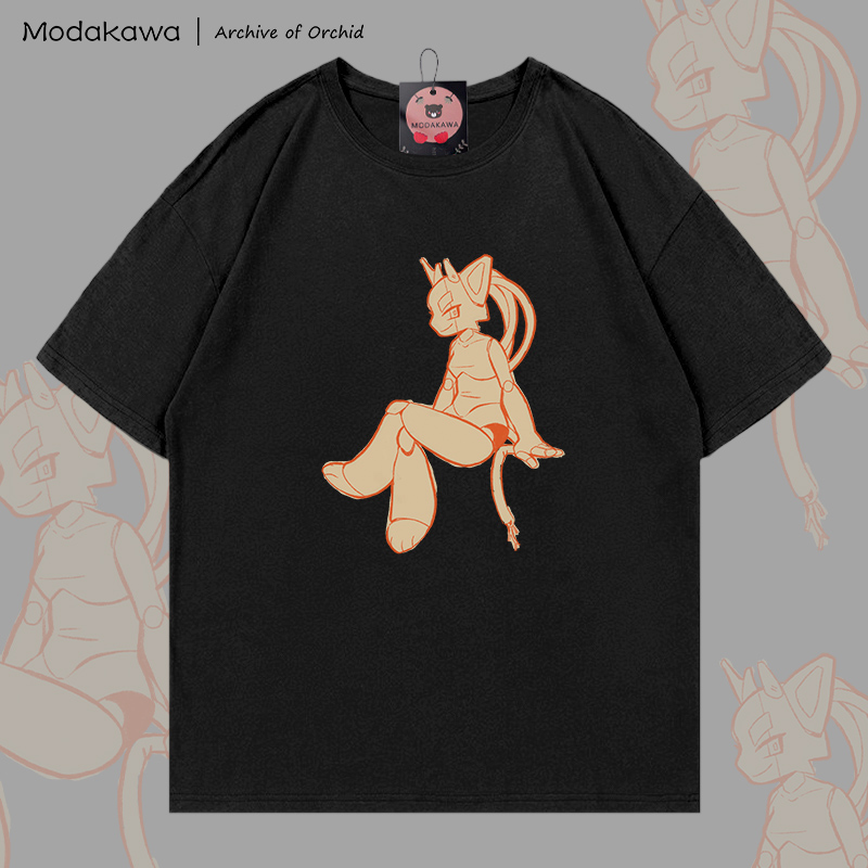 MODAKAWA X Archive of Orchid Mecha Cat Girl Graphic 100% Cotton T-shirt - Black - 5XL - image 3