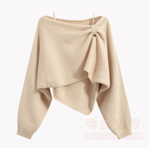 Off Shoulder Knit Cover Up with Sweater Cami - Apricot - L - image 8