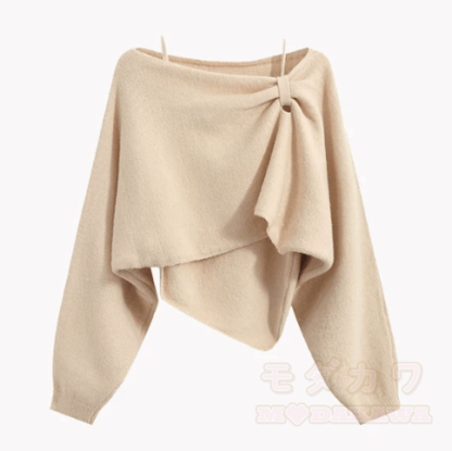 Off Shoulder Knit Cover Up with Sweater Cami - Apricot - L - image 8