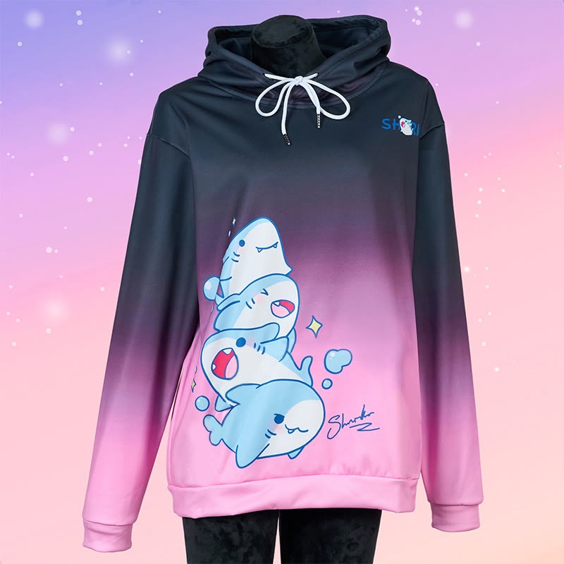 Modakawa Shark Letter Print Loose Hoodie - Black&Purple - 6XL - image 9