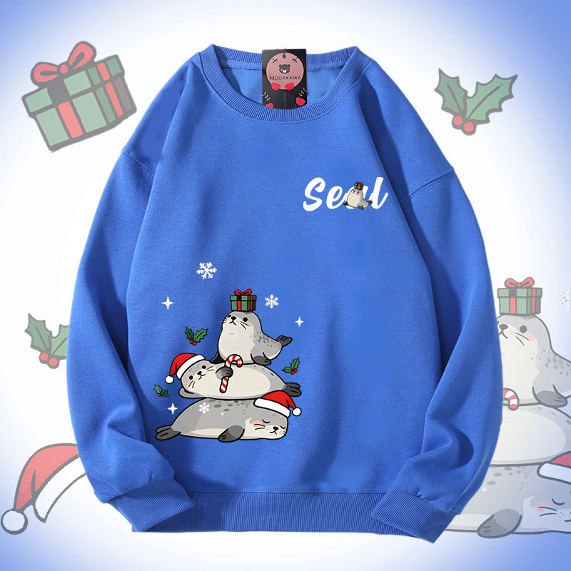 MODAKAWA Christmas Seal Graphic Unisex Sweatshirt - Blue - 5XL - image 3