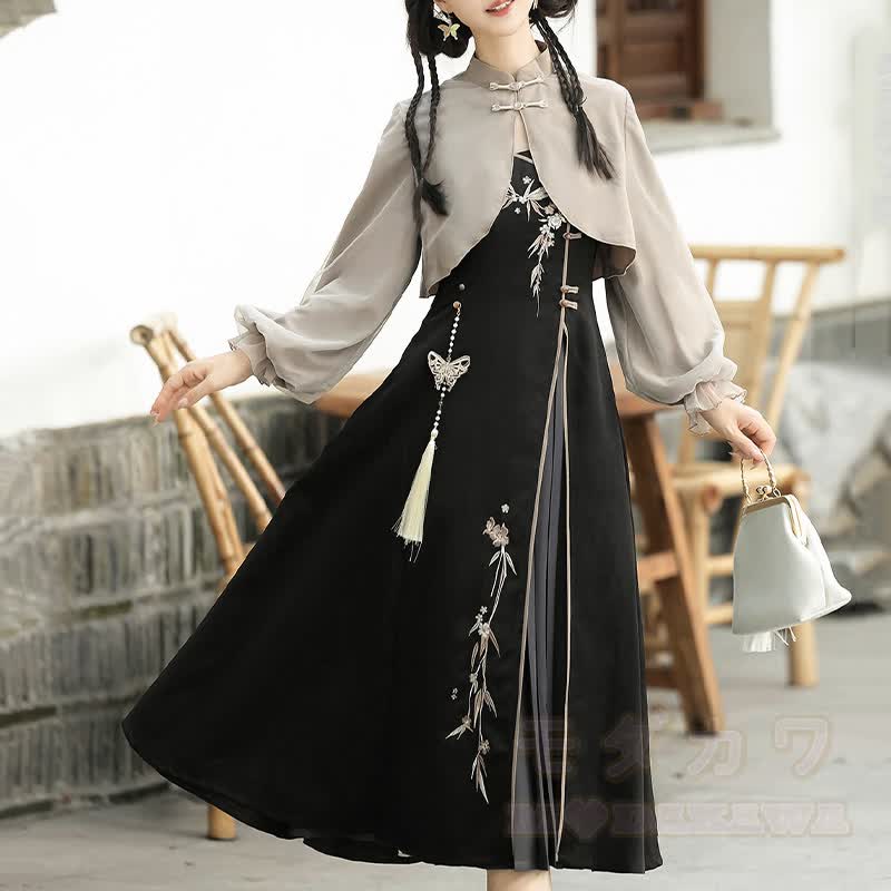 Vintage Buckle Top Flower Embroidered Slip Dress Matching Outfit - image 6