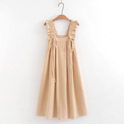 College Style Short Sleeve Shirt Strap Dress Two Pieces Set  - Khaki Dress B - XL - image 15