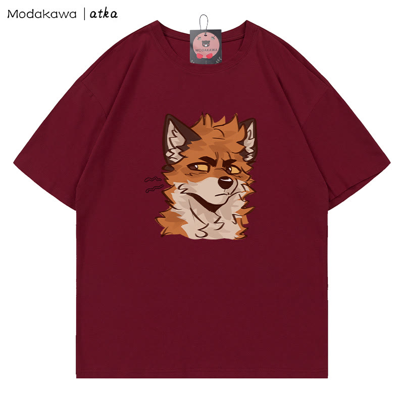 MODAKAWA X atka Cheeky Fox Face Graphic T-shirt - Wine Red - 5XL - image 5