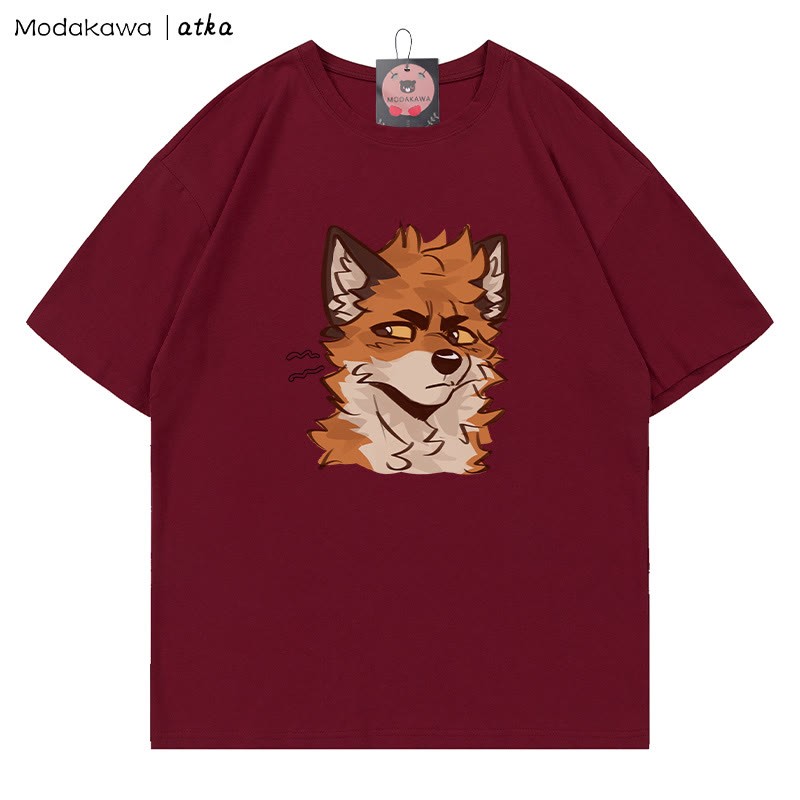 MODAKAWA X atka Cheeky Fox Face Graphic T-shirt - Wine Red - 5XL - image 5