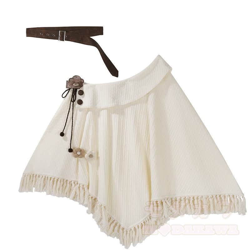 Vintage Fringe Cape Long Sleeve Top Belt Skirt Matching Outfit - Cape + Belt - One Size - image 7