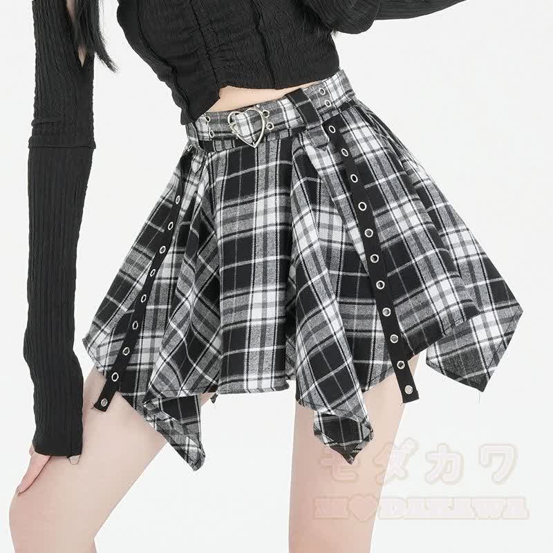 Y2K Gothic Butterfly Print Long Sleeve Top Plaid Irregular Skirt Leg Warmers - image 10