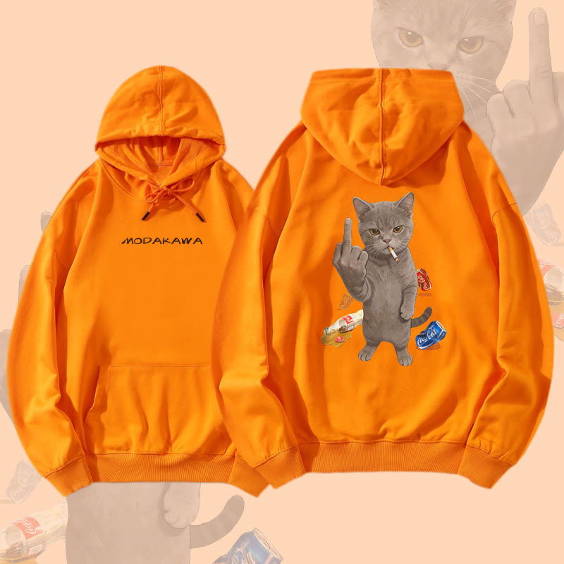 MODAKAWA Defiant Smoking Cat Graphic Cotton-Blend Matching Hoodie - Orange - 5XL - image 2