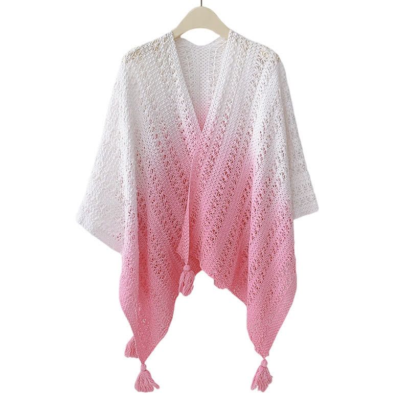 Gradient Hollow Out Shawl Lace Cami Top Wide Leg Pants Three Pieces Set - Pink Shawl - 4XL - image 8