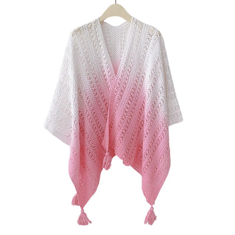 Gradient Hollow Out Shawl Lace Cami Top Wide Leg Pants Three Pieces Set - Pink Shawl - 4XL - image 8