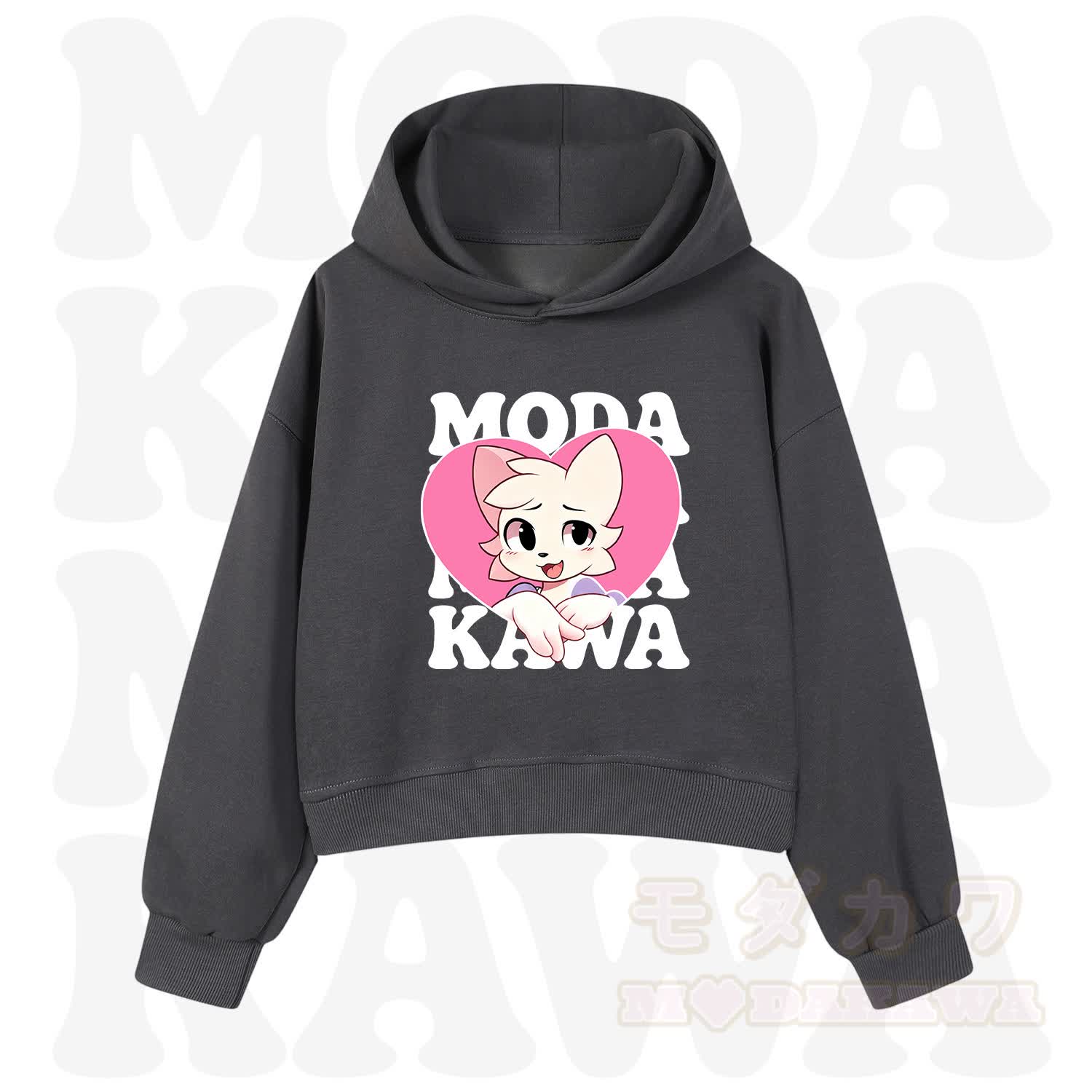  MODAKAWA X zarckets Anime Fox Heart Graphic Hoodie Sweatshirt - Dark Grey&White - 3XL - image 10