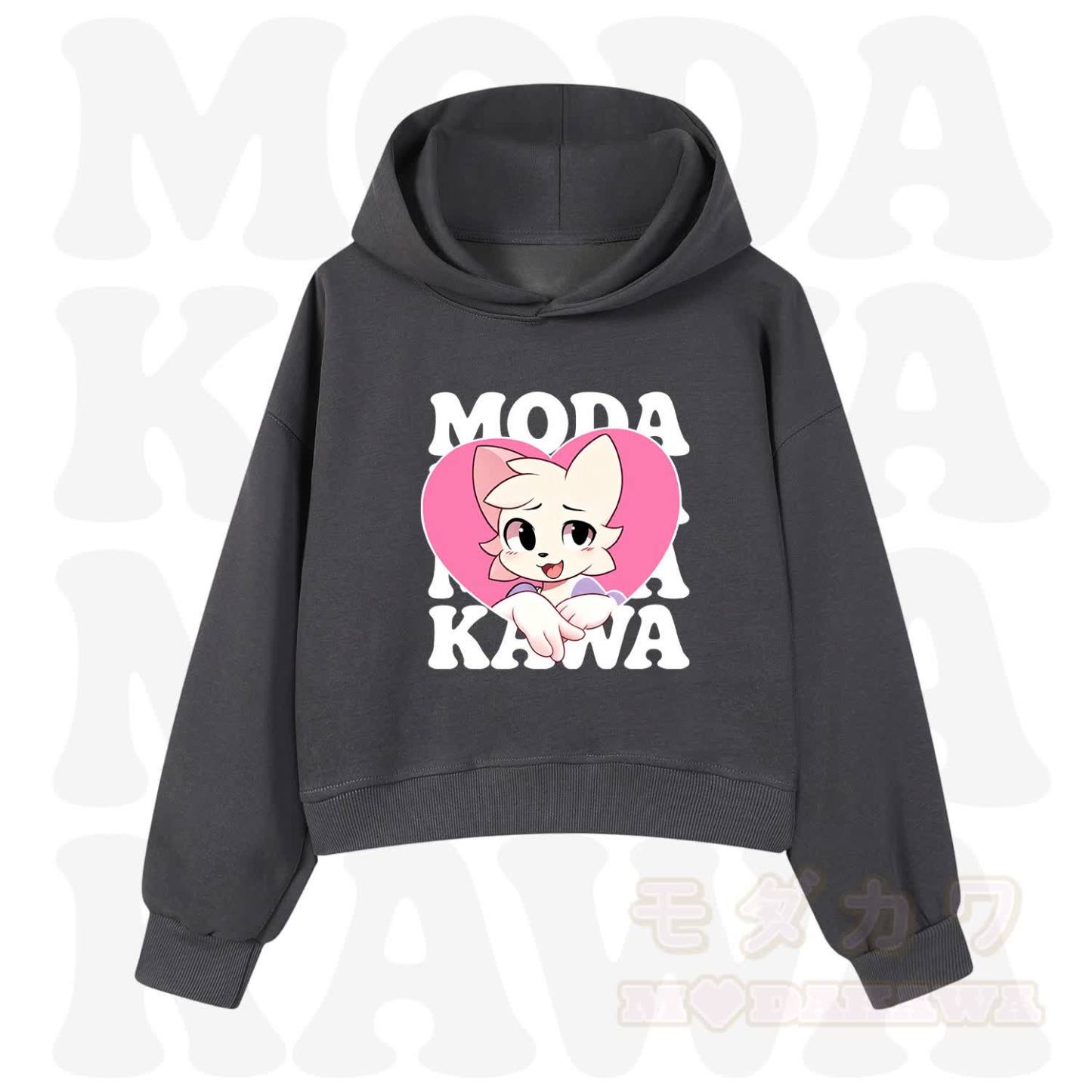  MODAKAWA X zarckets Anime Fox Heart Graphic Hoodie Sweatshirt - Dark Grey&White - 3XL - image 10