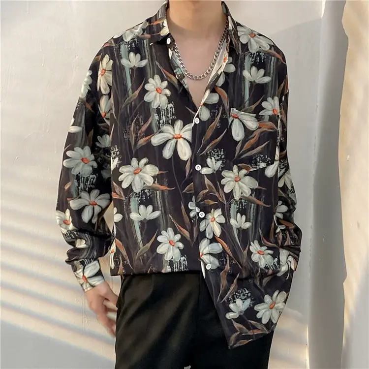 Men's Vintage Print Long Sleeve Button-Up Shirt - Multicolor AH - 3XL - image 35