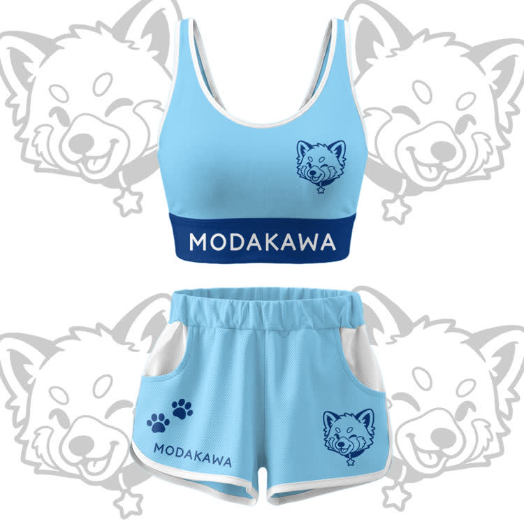 Wink Puppy Graphic Crop Tank Sport Top Shorts Bikini Modakawa Matching Outfit - Blue Set - 5XL - image 12