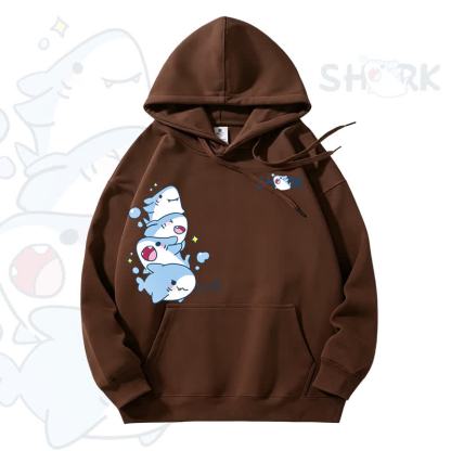 MODAKAWA Cute Shark Graphic Fleece Lined Hoodie - Brown - 3XL - image 6