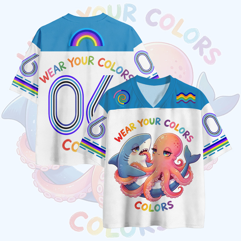 WEAR YOUR COLORS Rainbow Shark Octopus Number Graphic Vintage Mesh Jersey T-shirt - Blue - 4XL - image 2