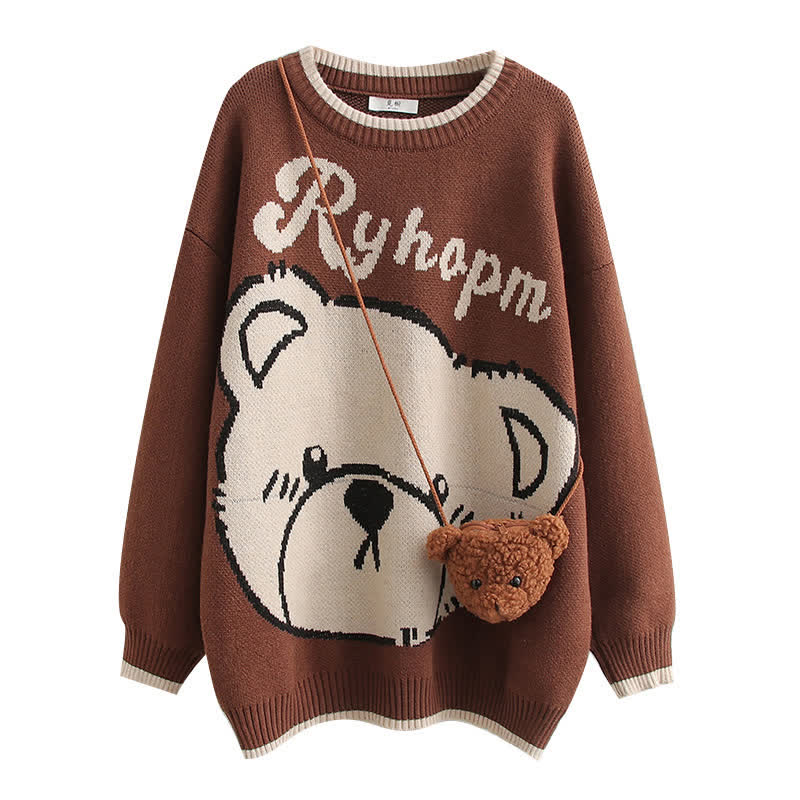 Bear Print Round Collar Sweater With Crossbody Bag - image 2