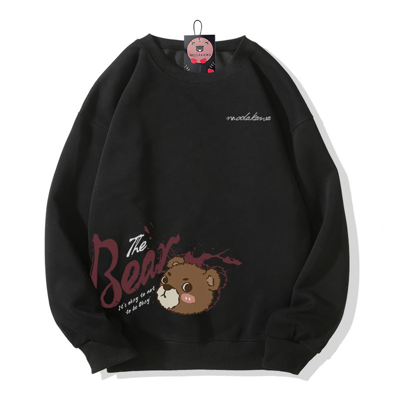 MODAKAWA IT'S OKAY TO NOT BE OKAY Bear Graphic Unisex Sweatshirt - Black - 5XL - image 4