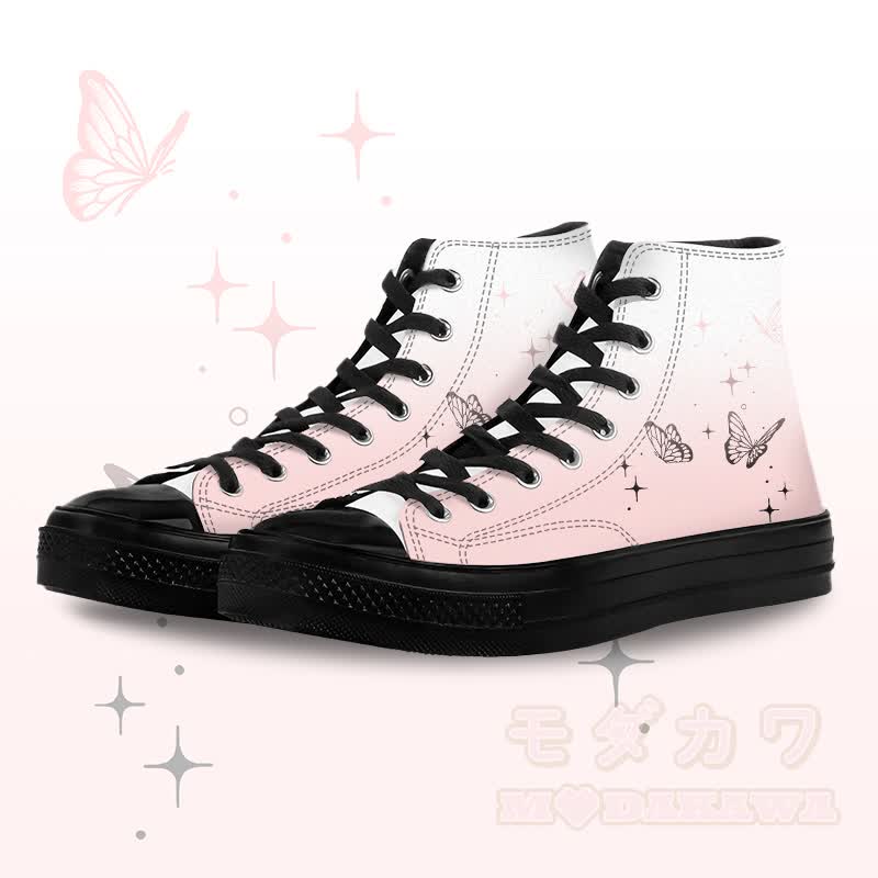 Butterfly Graphic Modakawa Gradient High Top Canvas Shoes - Black B - 45 - image 4