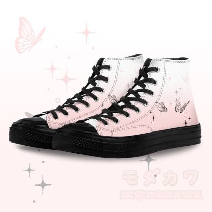 Butterfly Graphic Modakawa Gradient High Top Canvas Shoes - Black B - 45 - image 4
