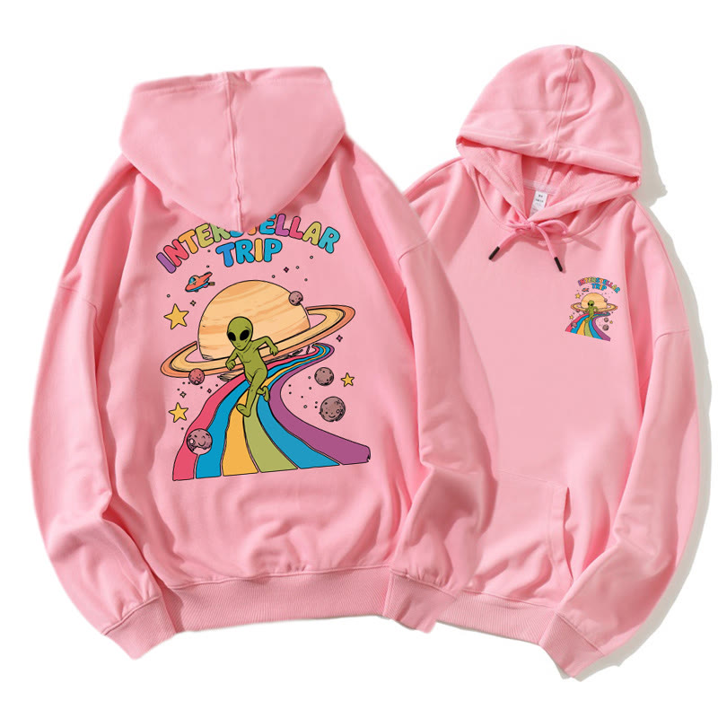 INTERSTELLAR TRIP Cosmic Alien Graphic Hoodie - Pink - 5XL - image 4