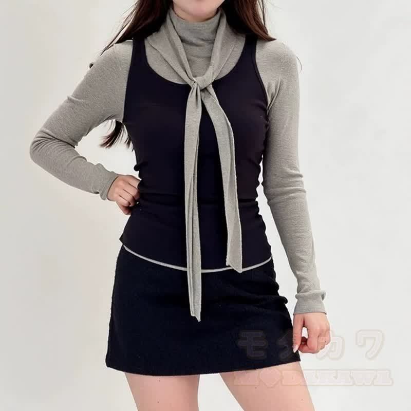 Chic Long Sleeves T-Shirt with Cami and Tie Three Pieces Set - image 3