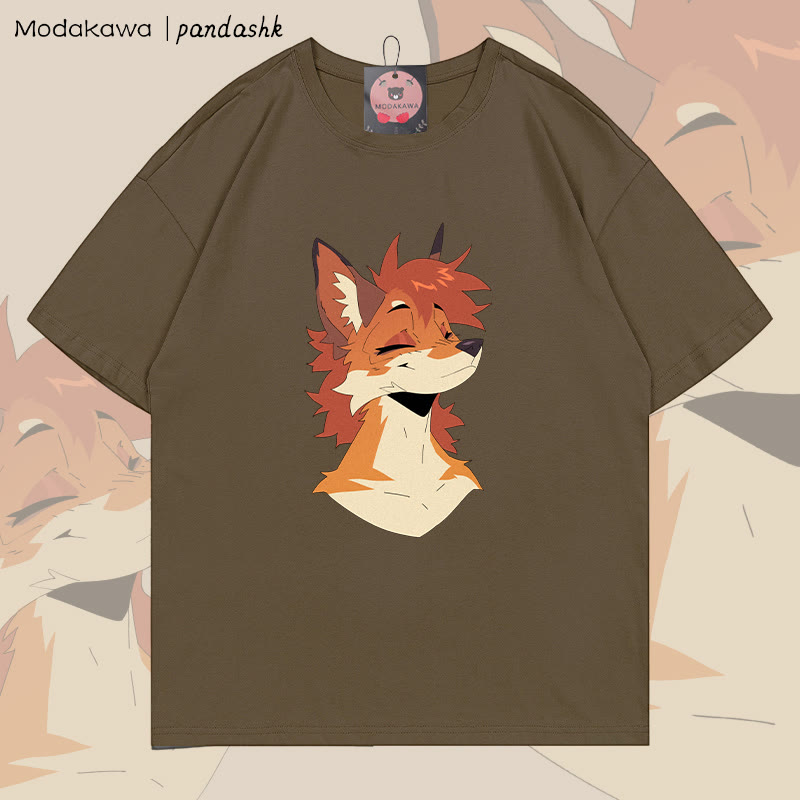 MODAKAWA X pandashk Smile Fox Graphic Cotton T-shirt - Brown - 5XL - image 4