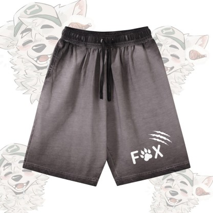 FOX Paw Claw Graphic Modakawa 100% Cotton Gradient Vintage Washed Distressed Shorts - Grey - 5XL - image 2