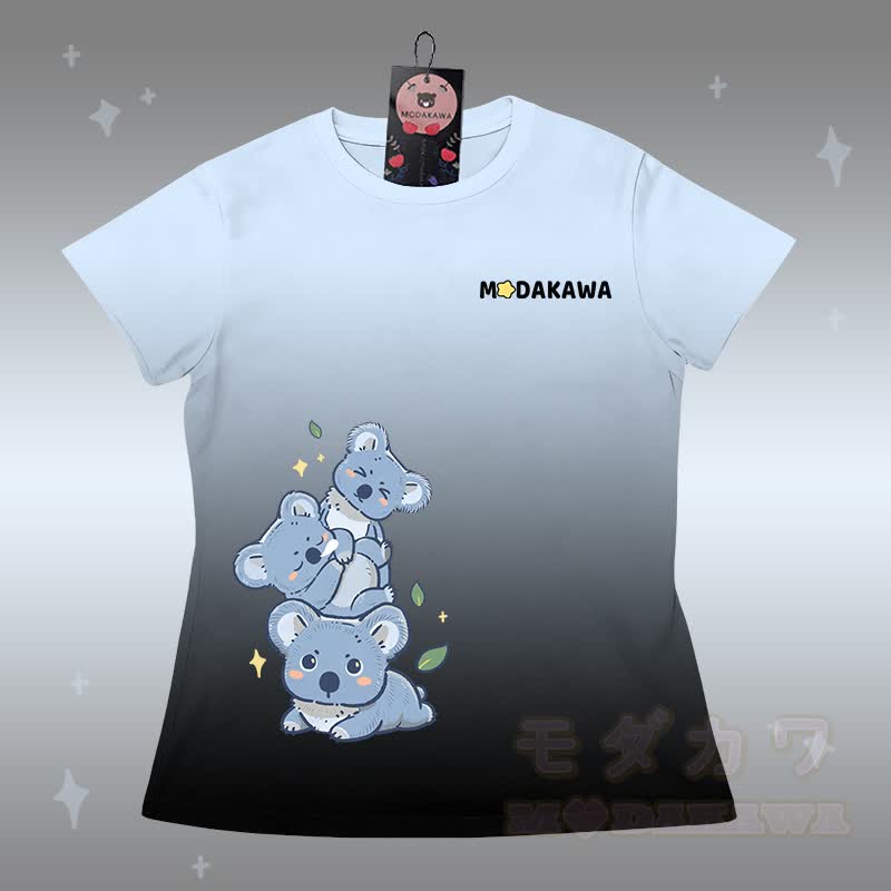 Gradient Koala Graphic T-shirt Letter Graphic Shorts Modakawa Matching Outfit - Black T-shirt - 5XL - image 6