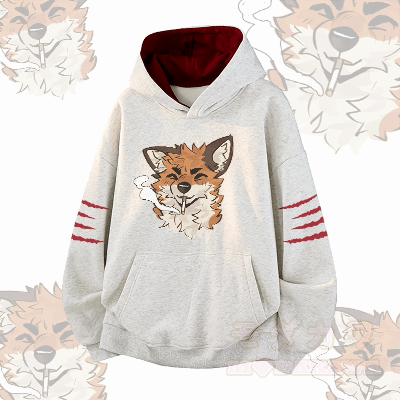 MODAKAWA X atka Fox Smoking Graphic Contrast Lining Pullover - Grey - 3XL - image 4