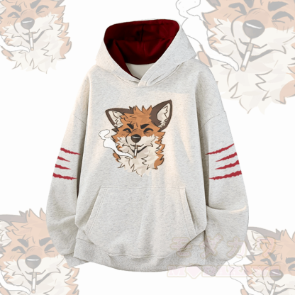 MODAKAWA X atka Fox Smoking Graphic Contrast Lining Pullover - Grey - 3XL - image 4
