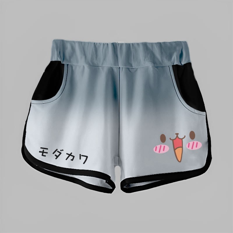 Gradient Joyful Bunny Graphic MODAKAWA Shorts - Grey - 5XL - image 4