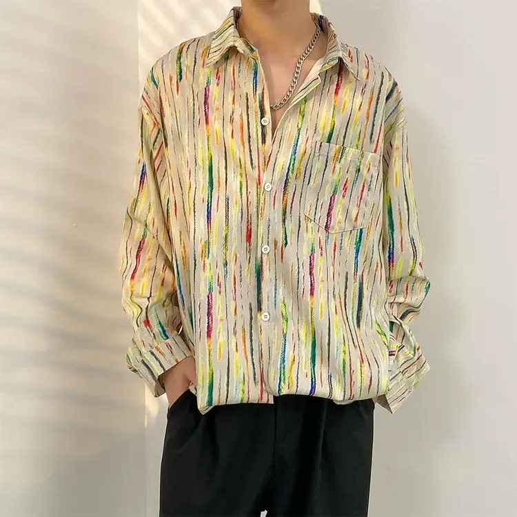 Men's Vintage Print Long Sleeve Button-Up Shirt - Multicolor H - 3XL - image 9