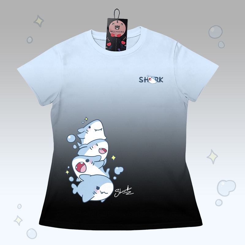 Gradient Shark Graphic T-shirt Letter Graphic Shorts Modakawa Matching Outfit - Blue & Black T-shirt - 5XL - image 5