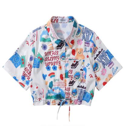 Animal Print Short Sleeve Button-Up Shirt - Multicolor R - L - image 19