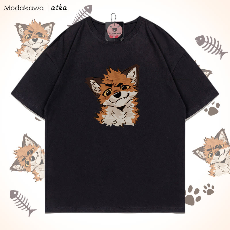 MODAKAWA X atka Funny Fox Graphic T-shirt - Black - 5XL - image 7