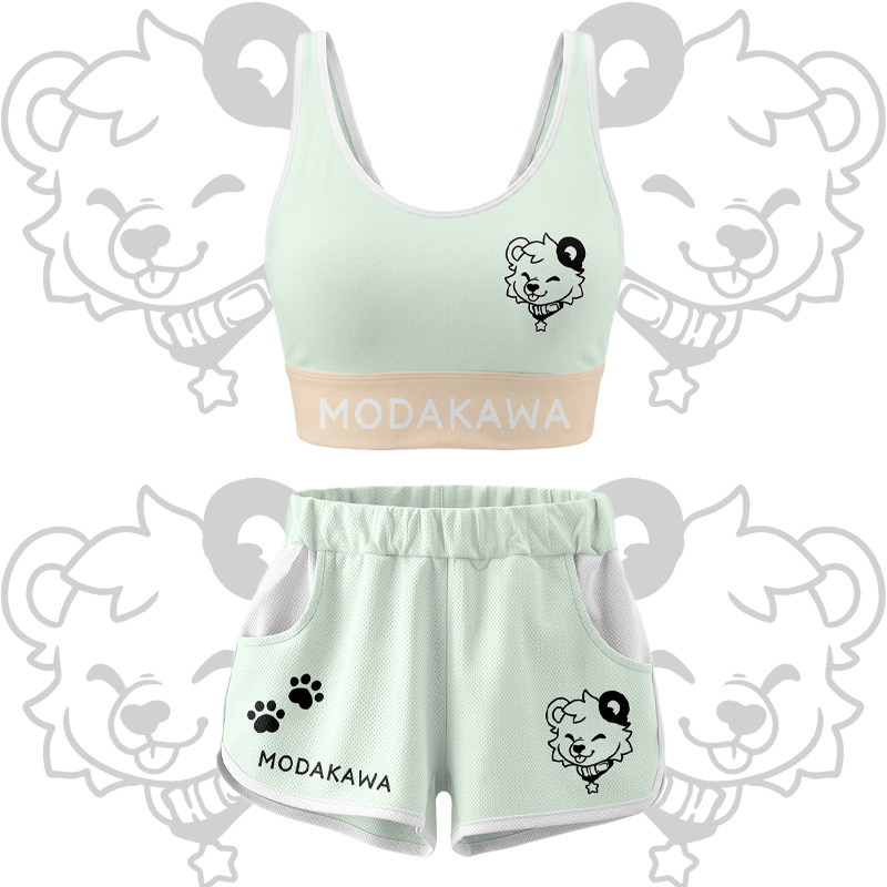 Bear Graphic Crop Tank Sport Top Shorts Bikini Modakawa Matching Outfit - Green Set - 5XL - image 12