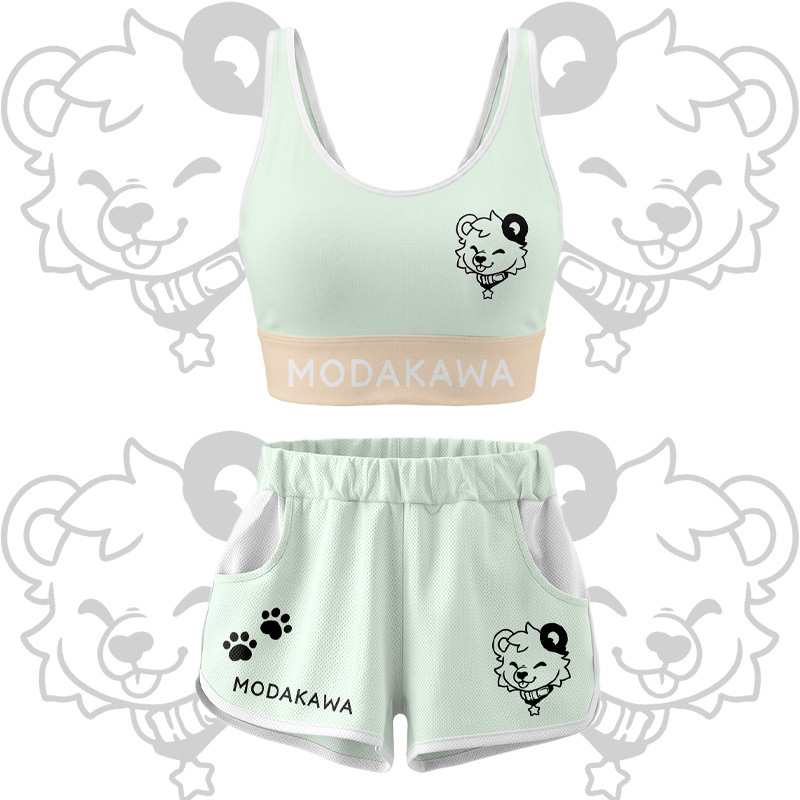 Bear Graphic Crop Tank Sport Top Shorts Bikini Modakawa Matching Outfit - Green Set - 5XL - image 12