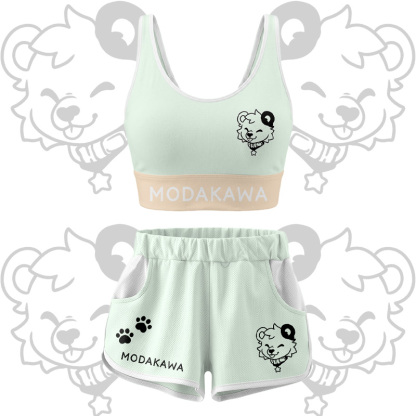 Bear Graphic Crop Tank Sport Top Shorts Bikini Modakawa Matching Outfit - Green Set - 5XL - image 12