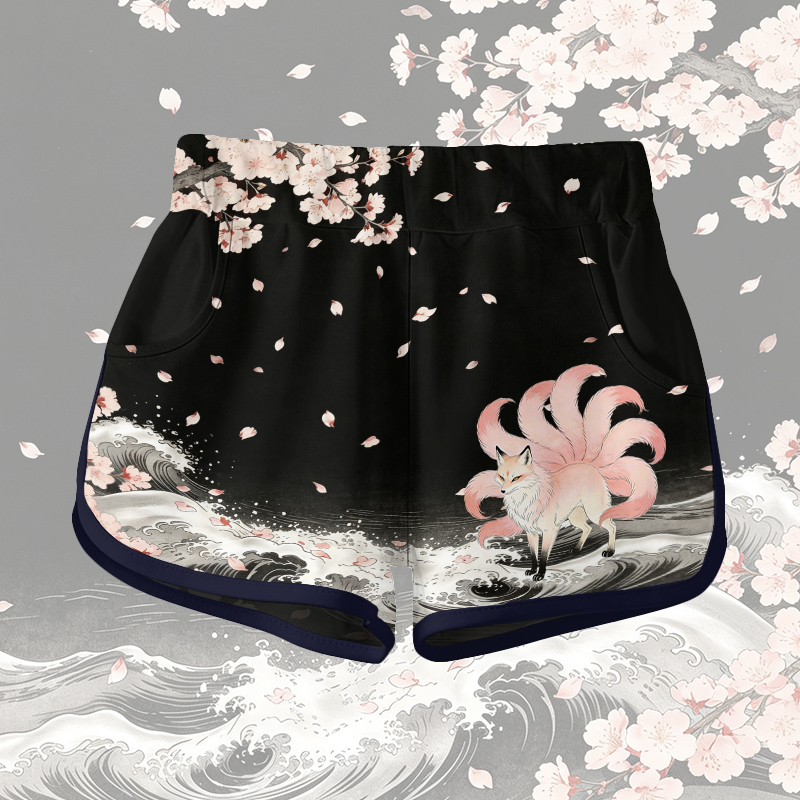 Nine Tailed Fox Graphic Modakawa Gradient Shorts - Black - 5XL - image 3