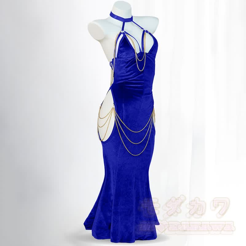 Sexy Halter Hollow Out Backless Chain Fishtail Dress⁠ - Royal Blue - 3XL-4XL - image 12