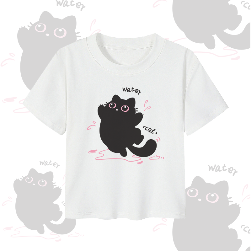 MODAKAWA Funny Black Cat Graphic Couple Top - Сгор Тор - White - 5XL - image 7