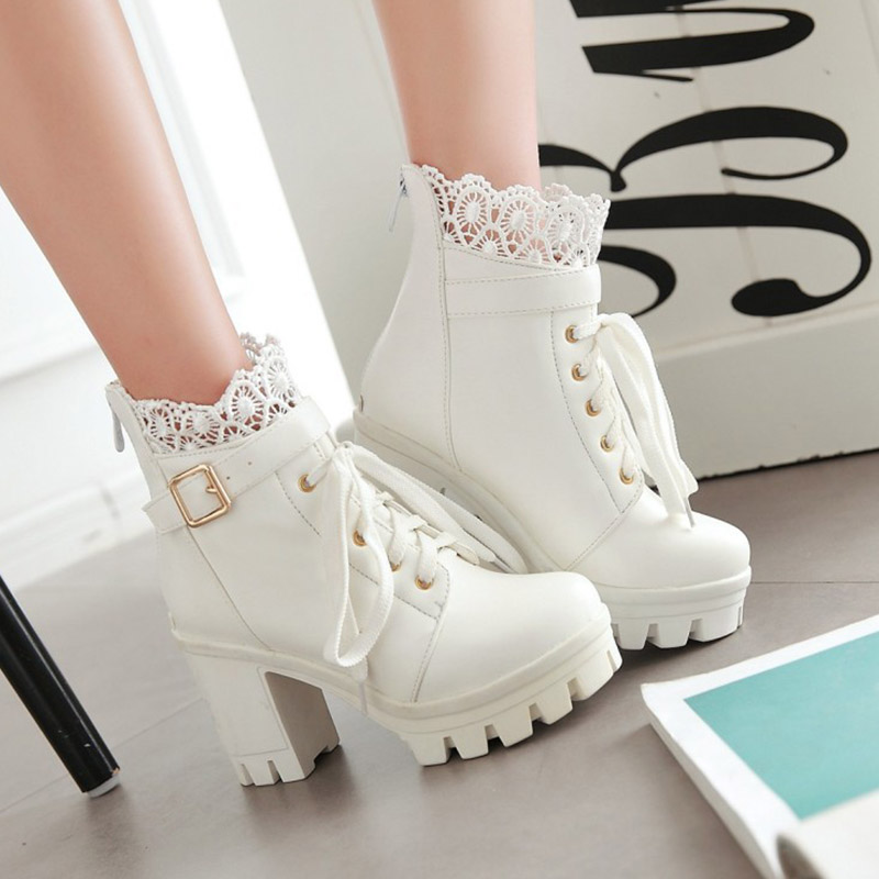 Lace Buckle Lace-Up High Heel Boots - image 11