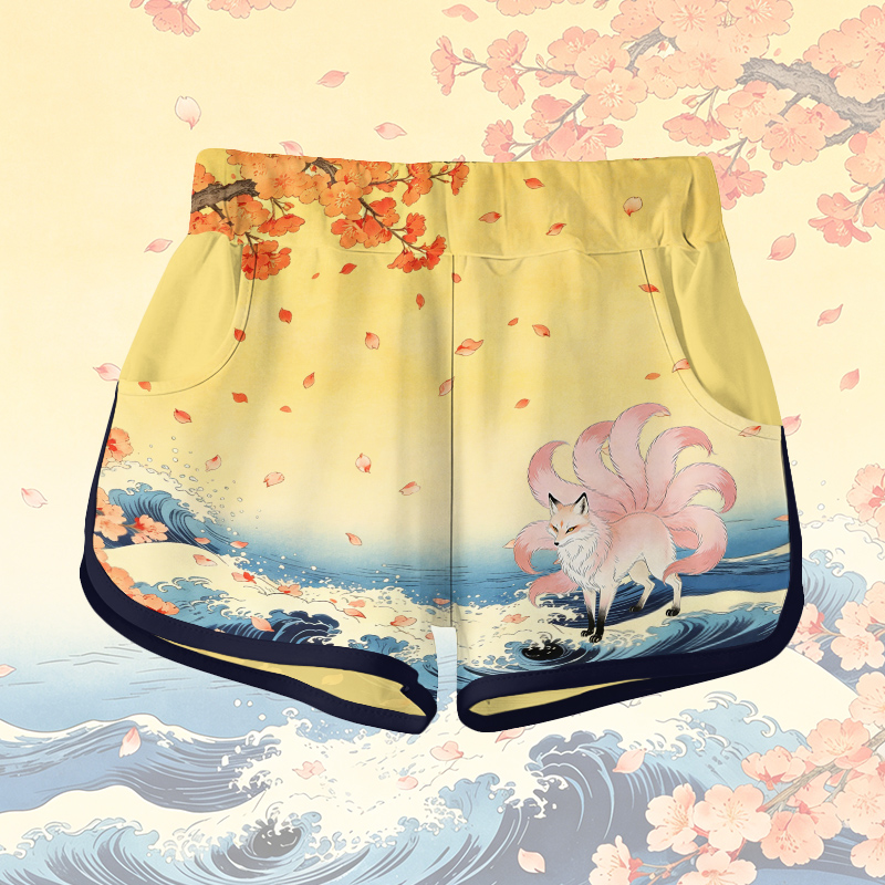 Nine Tailed Fox Graphic Modakawa Gradient Shorts - Yellow - 5XL - image 6