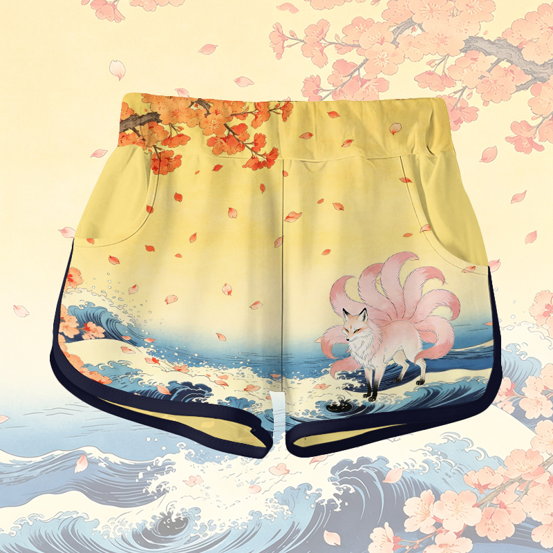 Nine Tailed Fox Graphic Modakawa Gradient Shorts - Yellow - 5XL - image 6