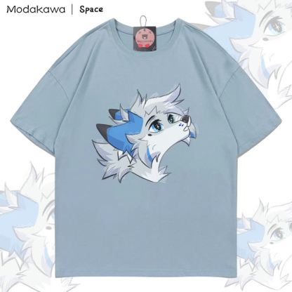 MODAKAWA X Space Barker Looking Up Graphic 100% Cotton T-shirt - Light Grey Blue - 5XL - image 5