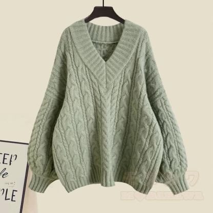 V-neck Cable Sweater Fishtail Skirt Two Pieces Set - Green Sweater - XL - image 6
