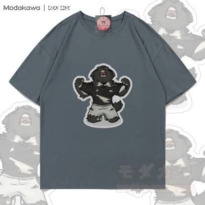 MODAKAWA X LUCK LIKE Tearing Clothes Porto Graphic 100% Cotton T-shirt - Grey - 5XL - image 4