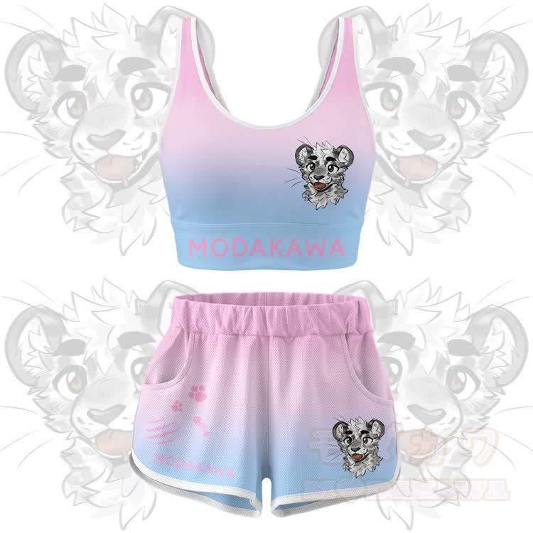 MODAKAWA X atka Tiger Graphic Crop Tank Sport Top Shorts Bikini Matching Outfit - Pink Set - 5XL - image 11